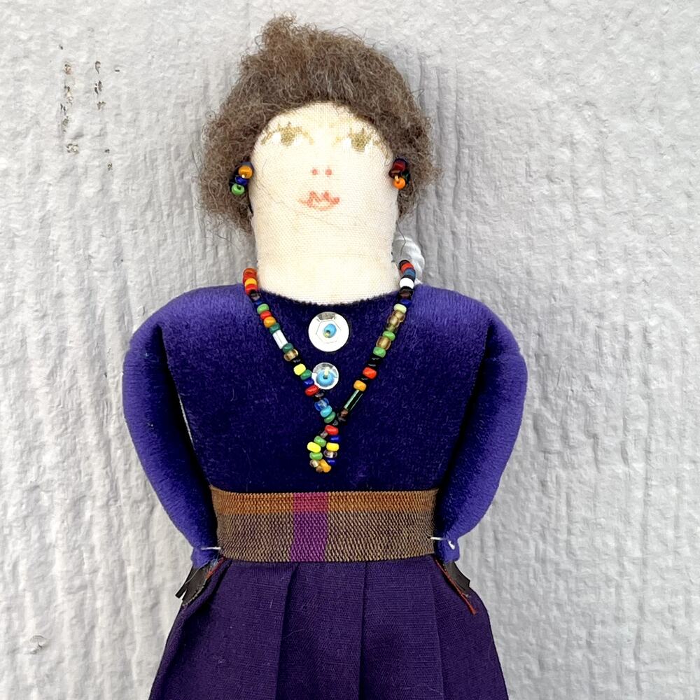 Handmade Native America Navajo Cloth Doll American Folk Art Bead Jewelry 9.5"